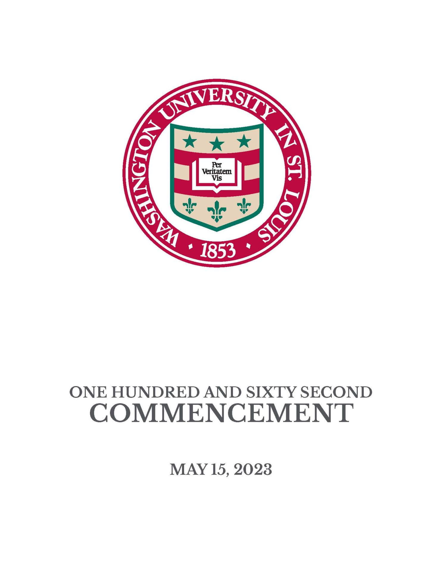 cover of May 2023 commencement program with WashU logo at the top